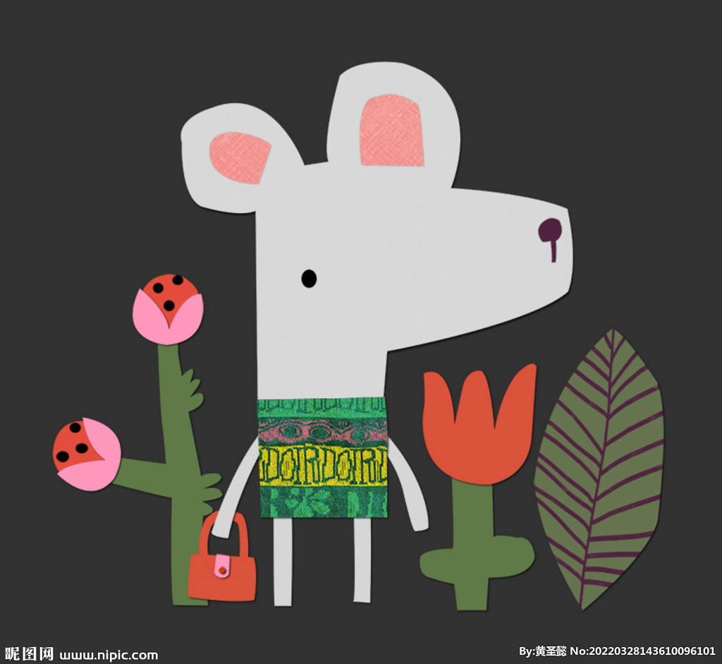 提包的老鼠插画  拼贴卡通动物