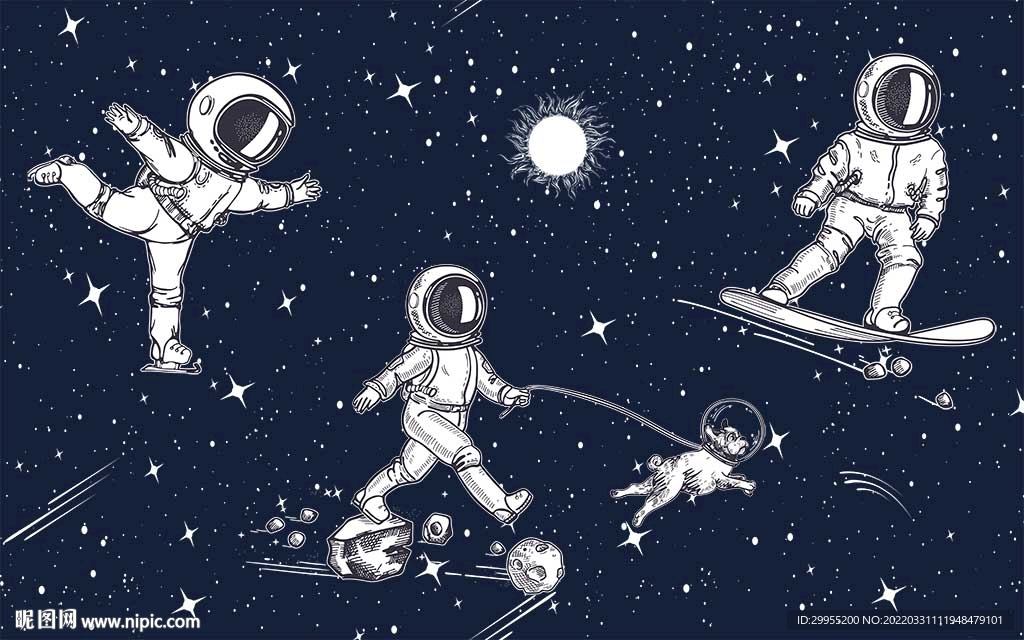 卡通星球宇航员儿童背景墙