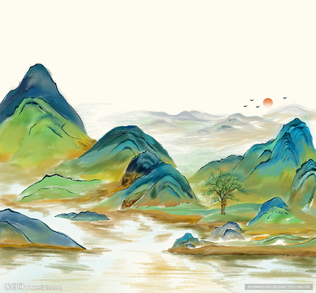國風(fēng)彩色山水