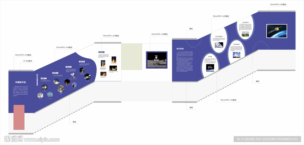 中国航天历程科技主题楼梯文化墙