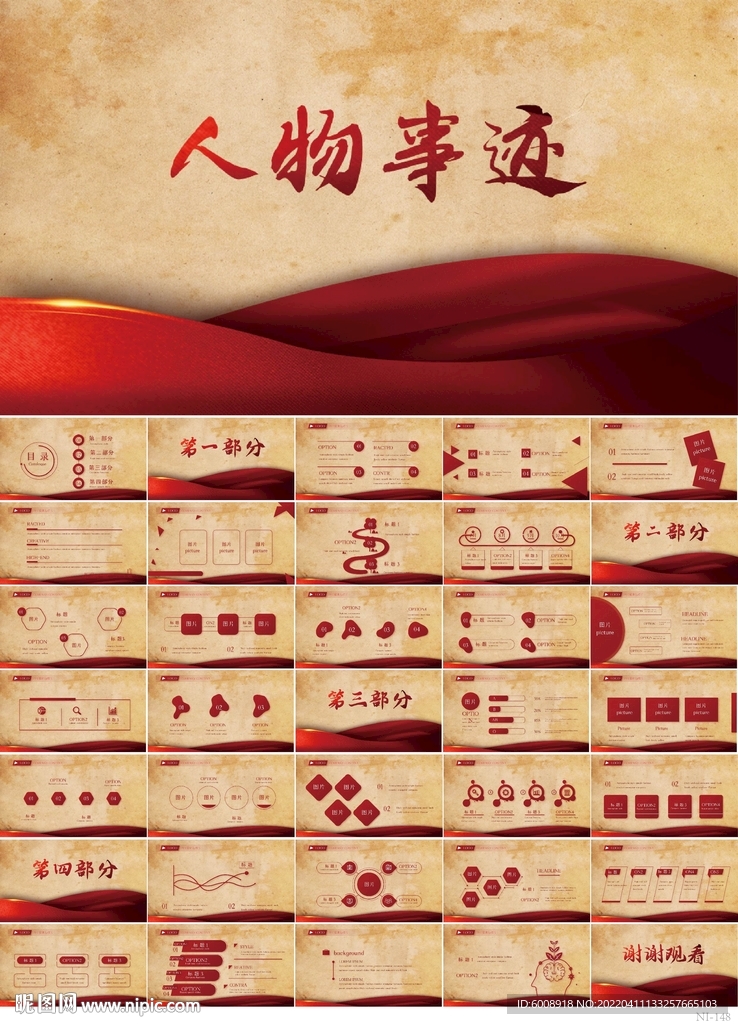 紅色大氣人物事跡宣傳介紹PPT