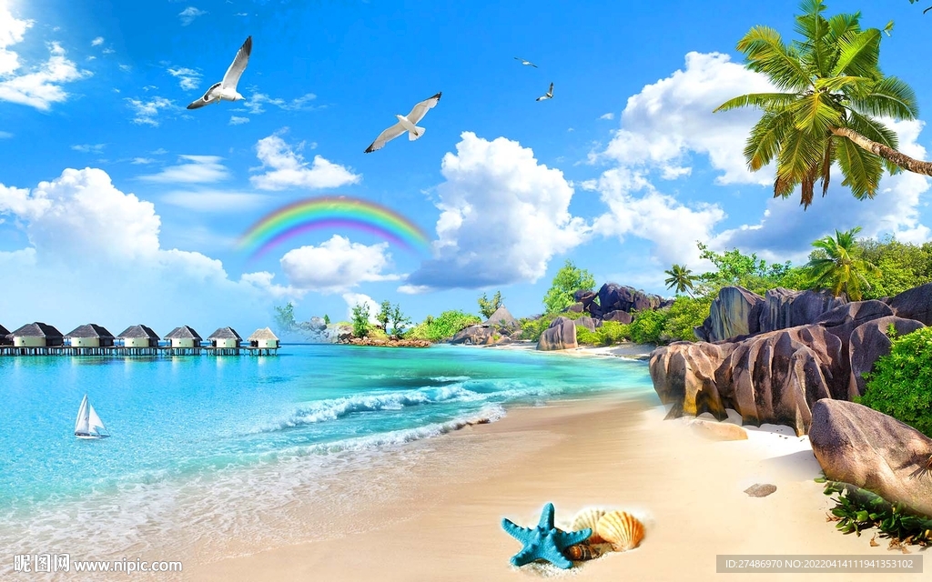 3D阳光海滩度假别墅唯美海景