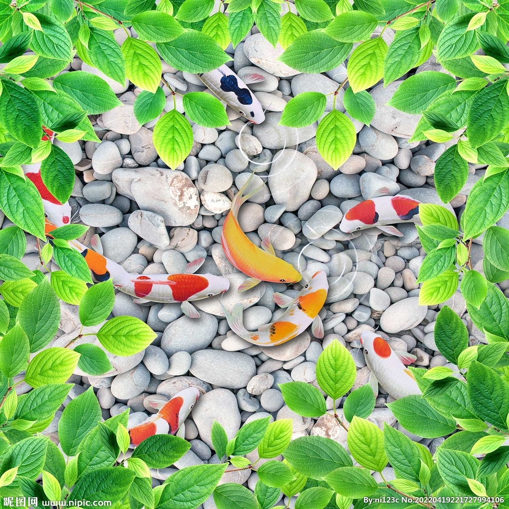 锦鲤鹅软石树叶3D地画