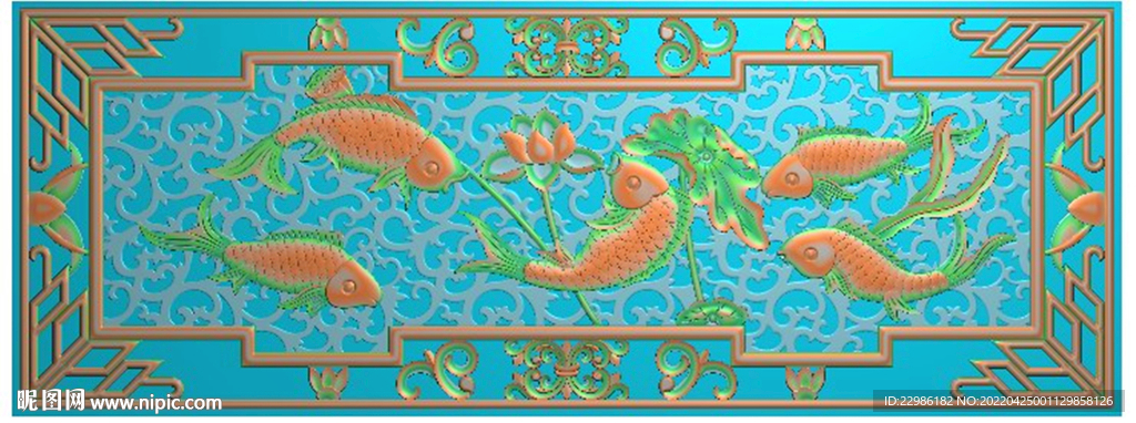 蓮年有魚掛屏荷花鯉魚長浮雕