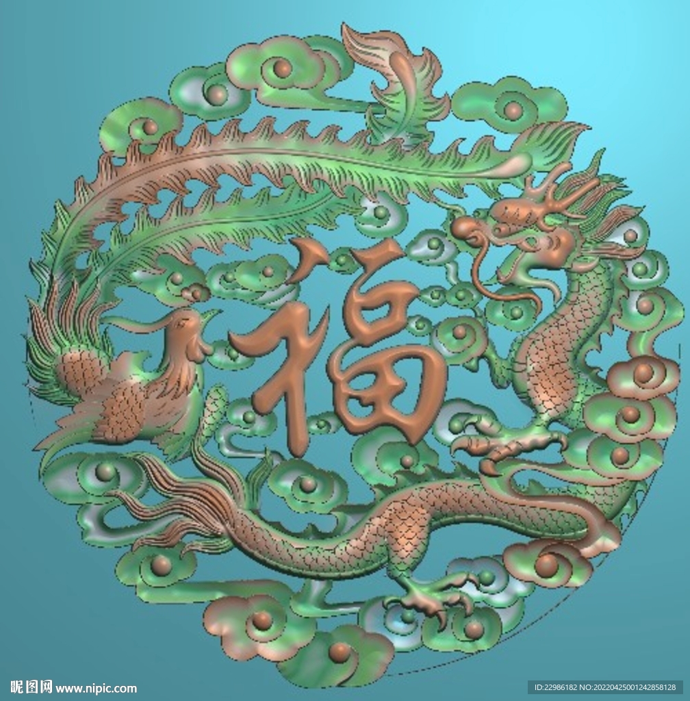 荷花魚圖年年有余圓形精雕圖