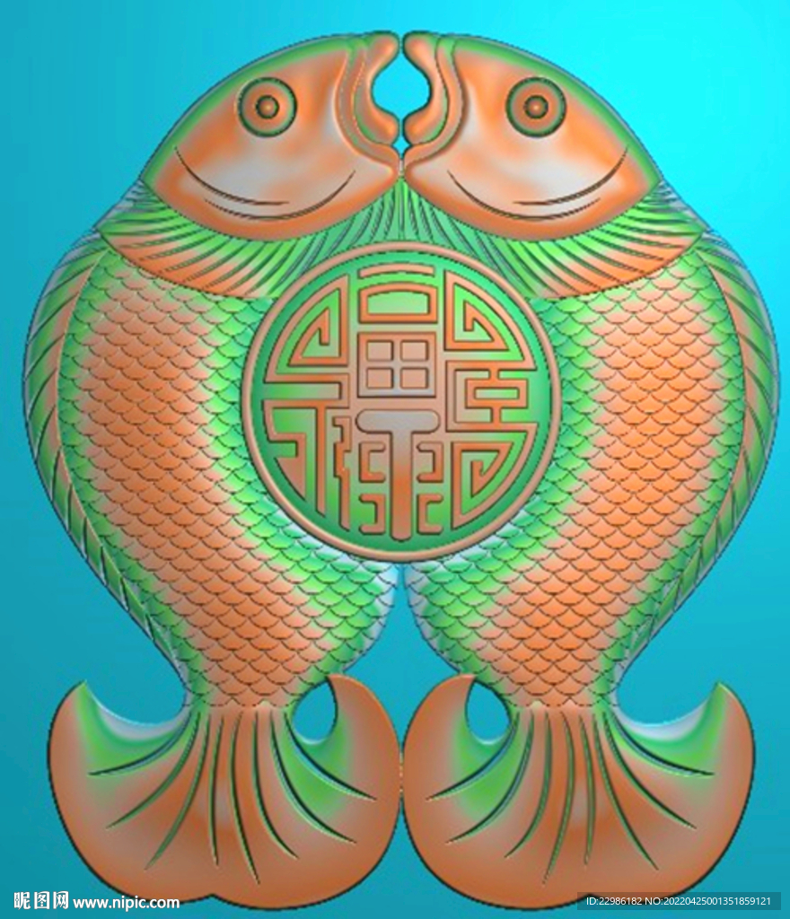 双鱼挂件浮雕图福寿有鱼精雕图