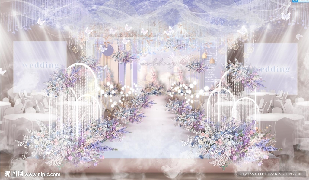 蓝紫色婚礼舞台区效果图