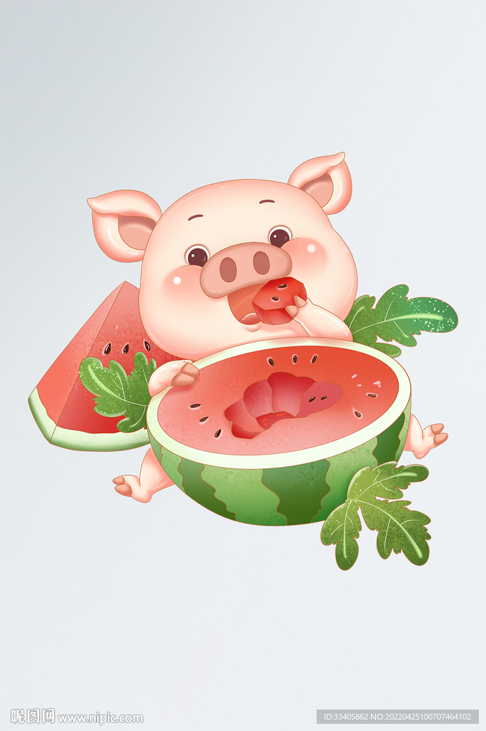 夏季卡通动物小猪吃西瓜IP可爱