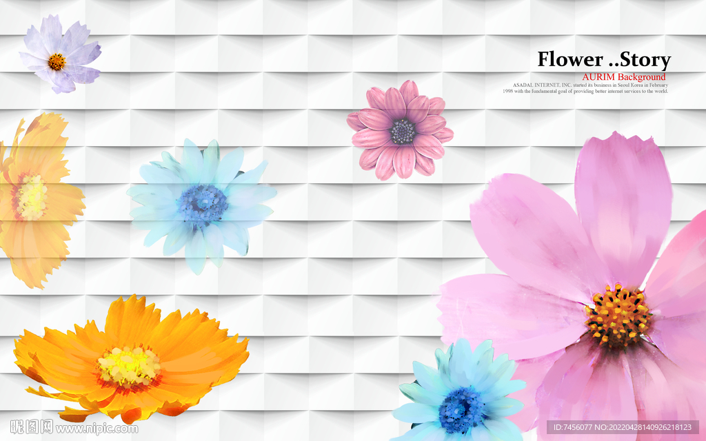 彩色花卉艺术背景墙 