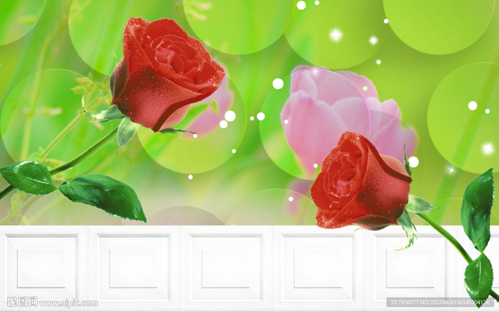 红玫瑰时尚绿色背景墙