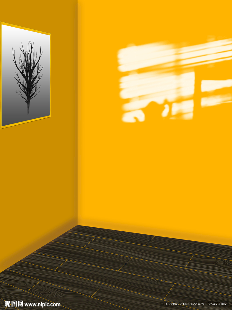 橙色墙棕色木地板背景图