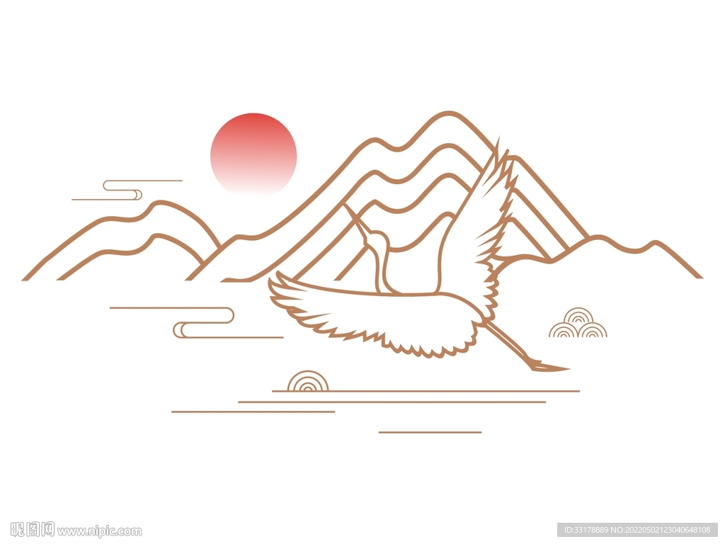 中国风创意古典山纹云纹水纹飞鹤