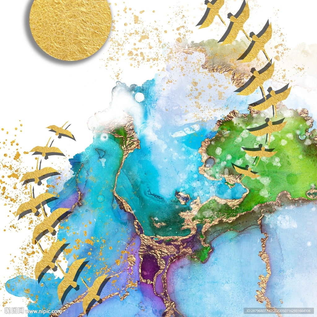 北欧抽象水墨金色喷溅装饰画