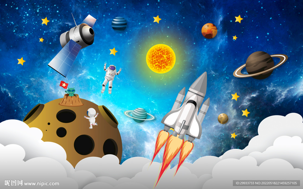 卡通儿童宇航员背景墙