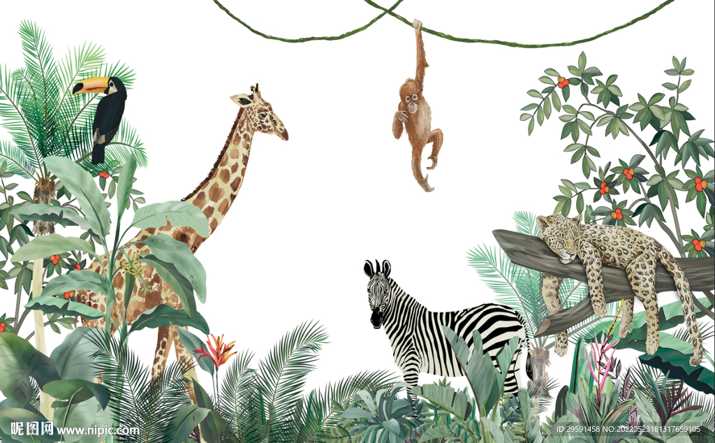 热带动物植物装饰画