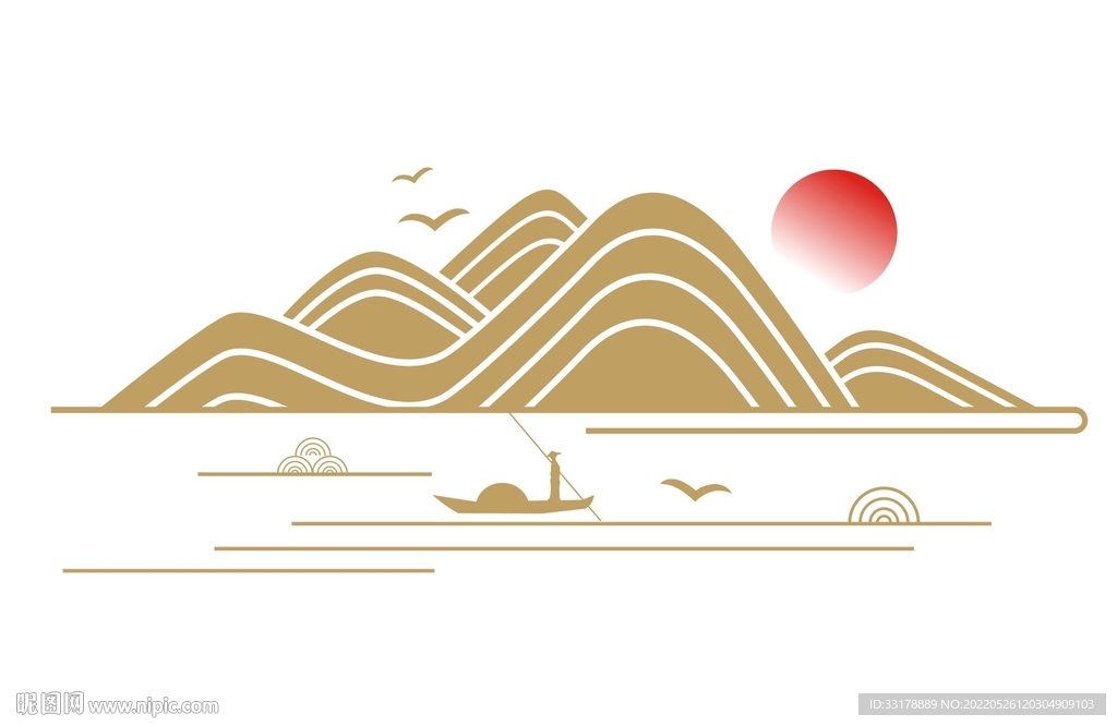 中式山纹祥云纹中国风山水装饰线