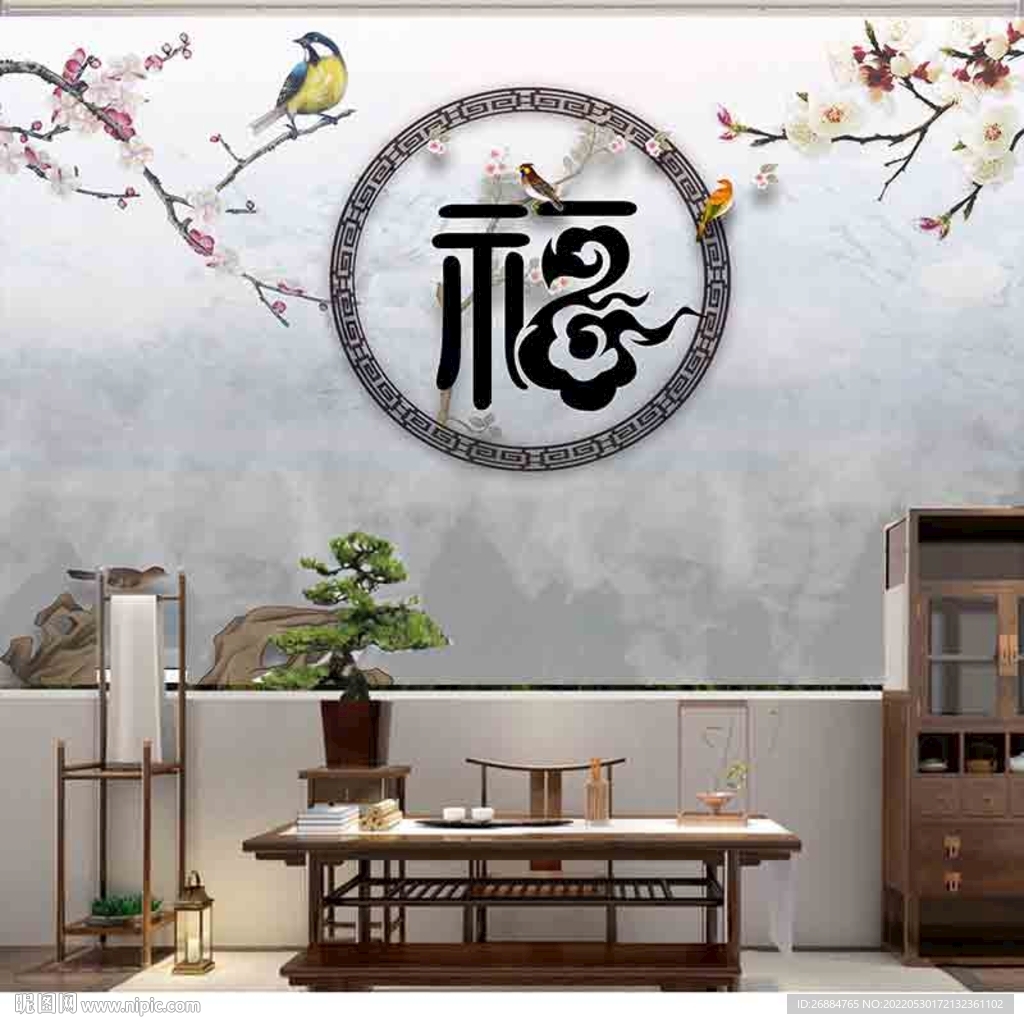 新中式花鸟复古装饰画