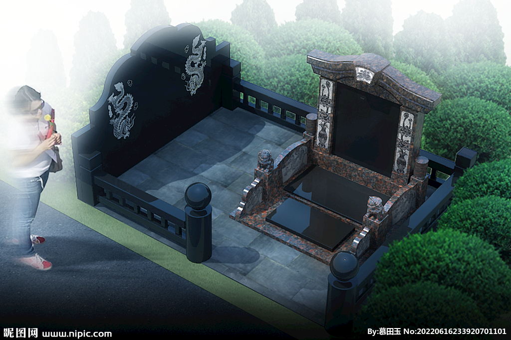 墓地加围栏设计3D效果图