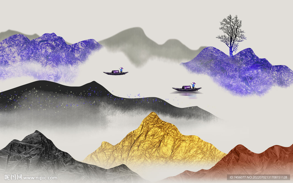 中式山脉艺术背景墙