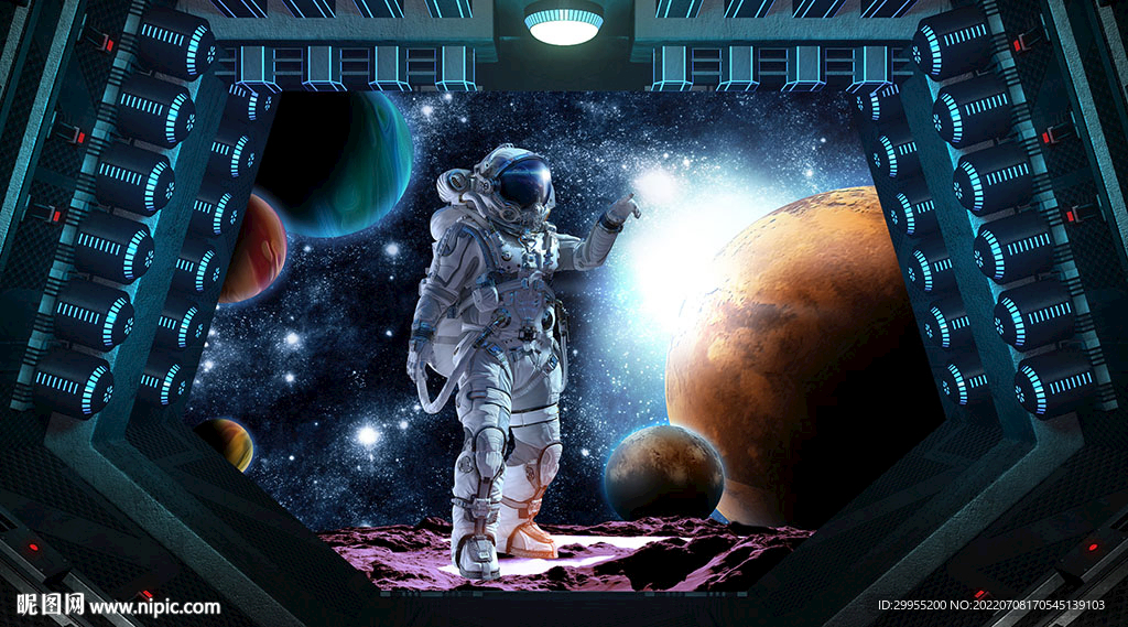 星空星球宇航員背景墻