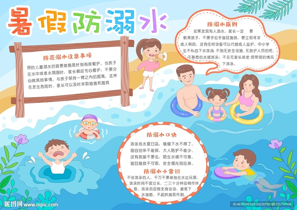 原創防溺水手抄報安全小報線稿