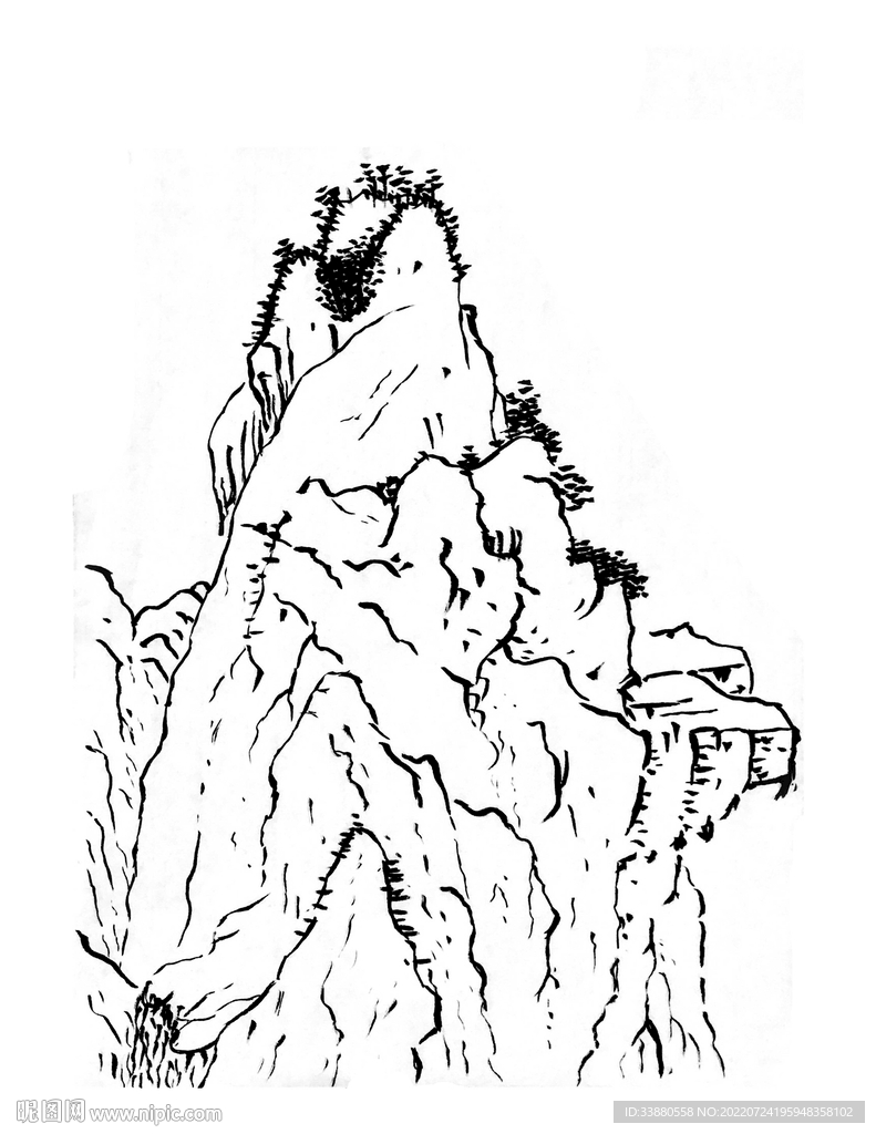 手繪國畫山石山水素材