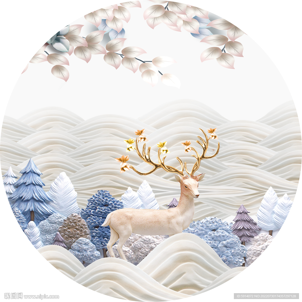輕奢裝飾畫 山水麋鹿