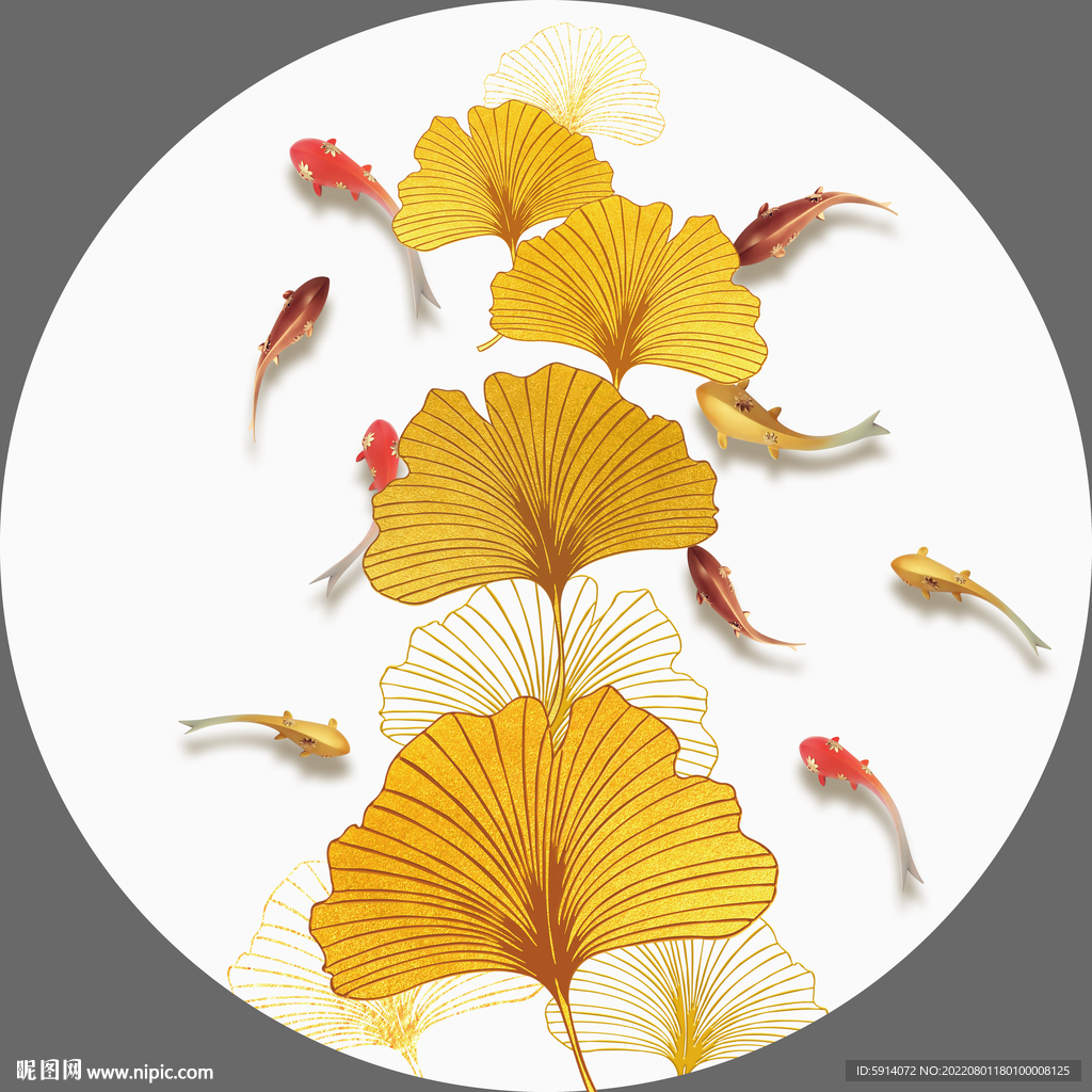 輕奢裝飾畫 杏葉金魚
