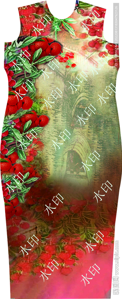 旗袍設計 印花旗袍 荔枝印花 
