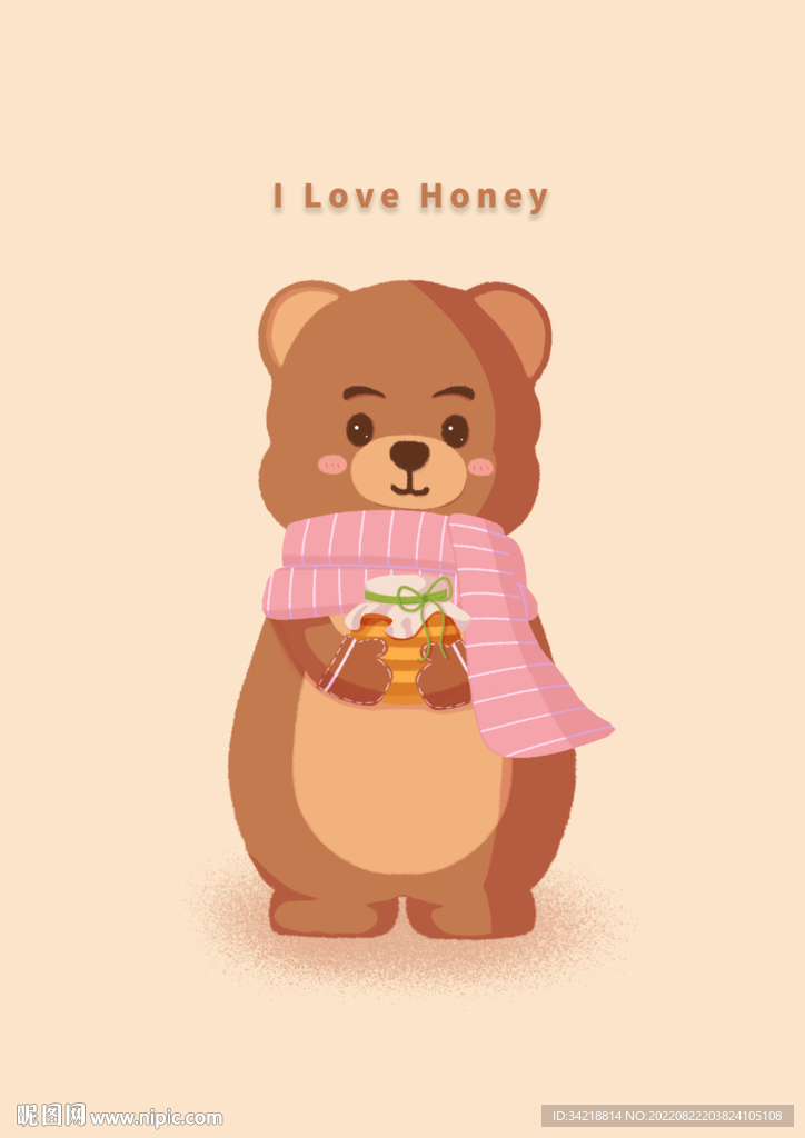 卡通小熊手捧蜂蜜
