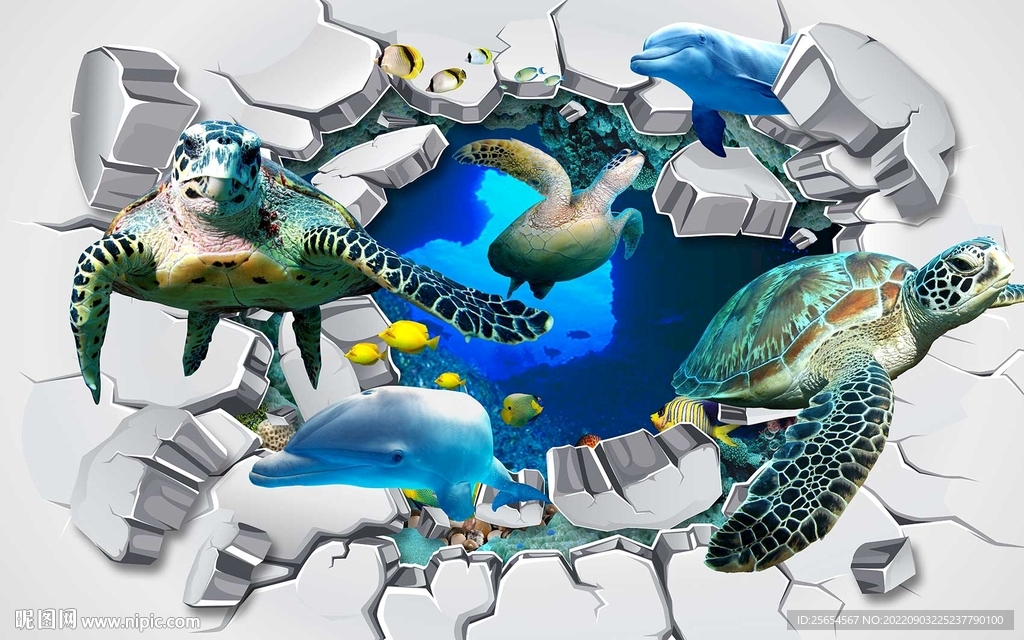 3D海底世界破墙背景墙