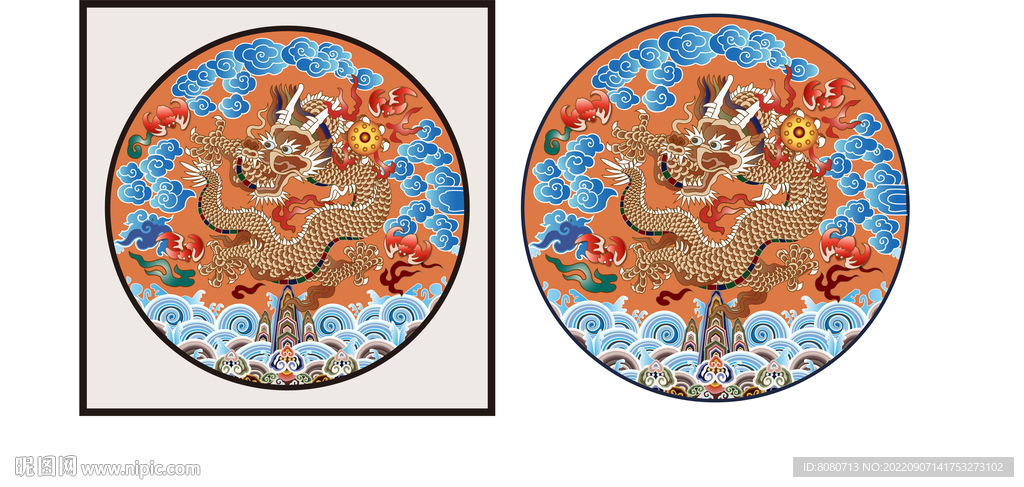 圆形龙中式国潮传统吉祥图案