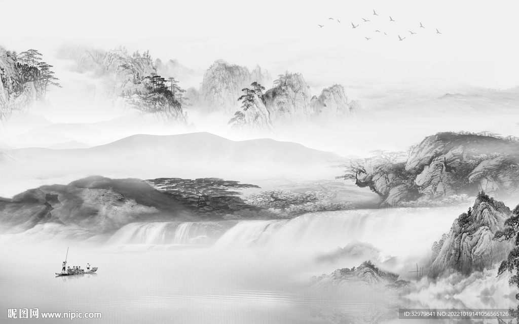 中国风最新山水框画 Tif分层
