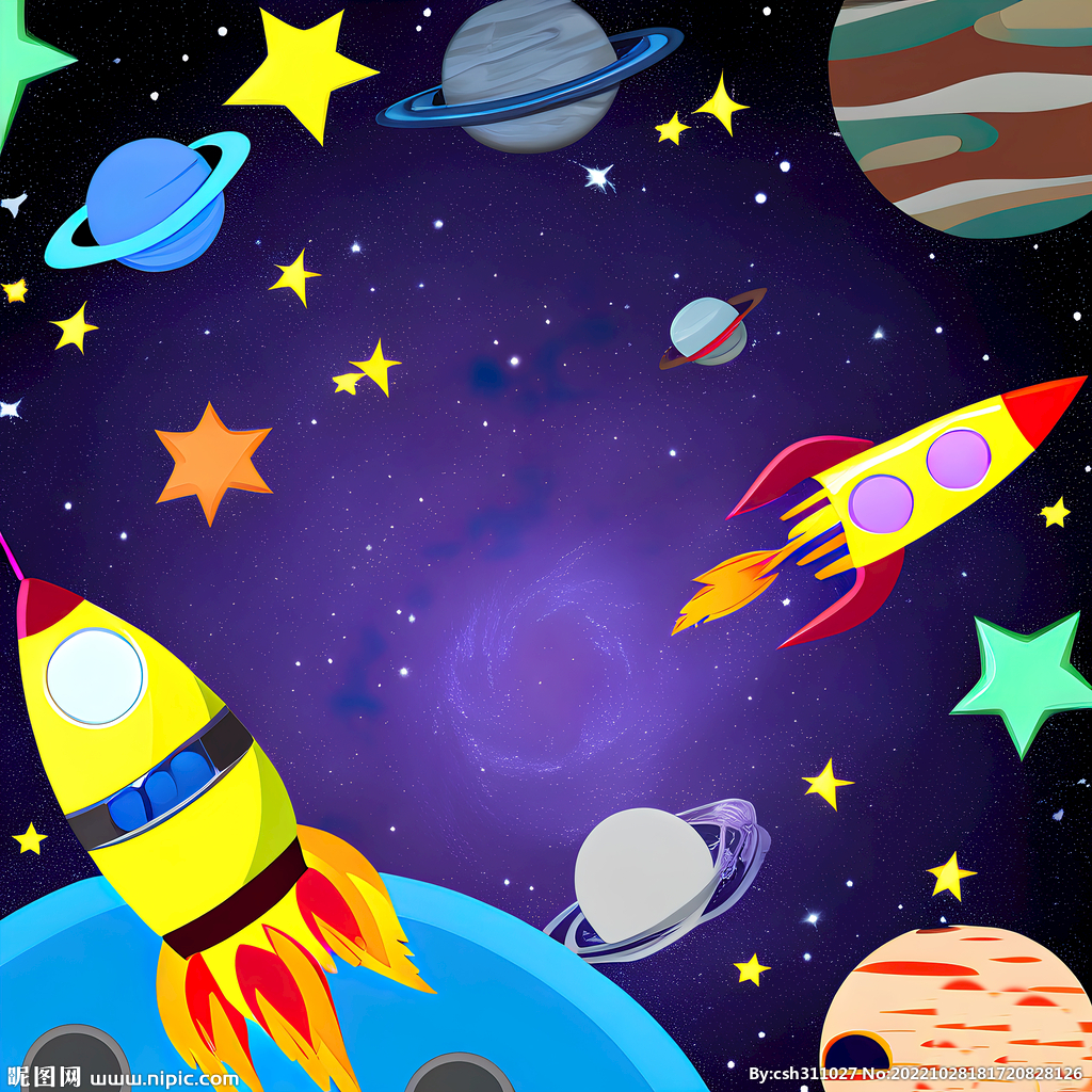 卡通太空星球火箭银河宇宙背景墙