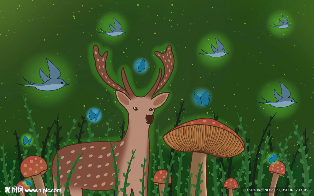 夏日森林麋鹿插画