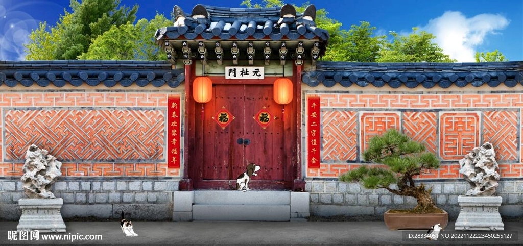 中式古建筑门头背景墙