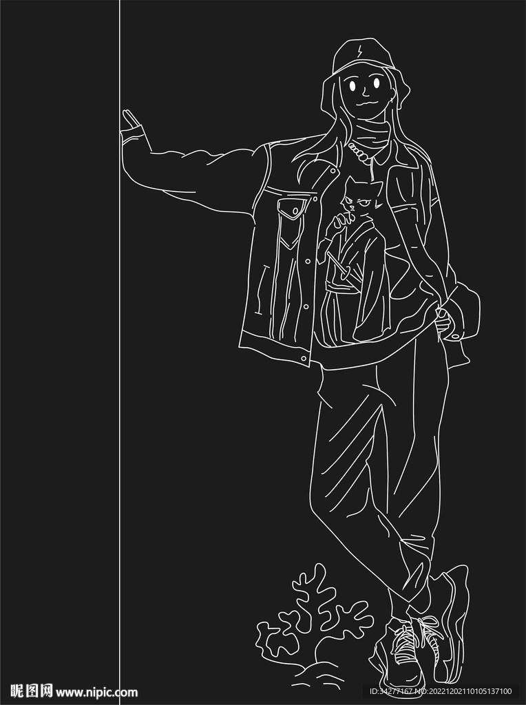 潮酷女生線條插畫