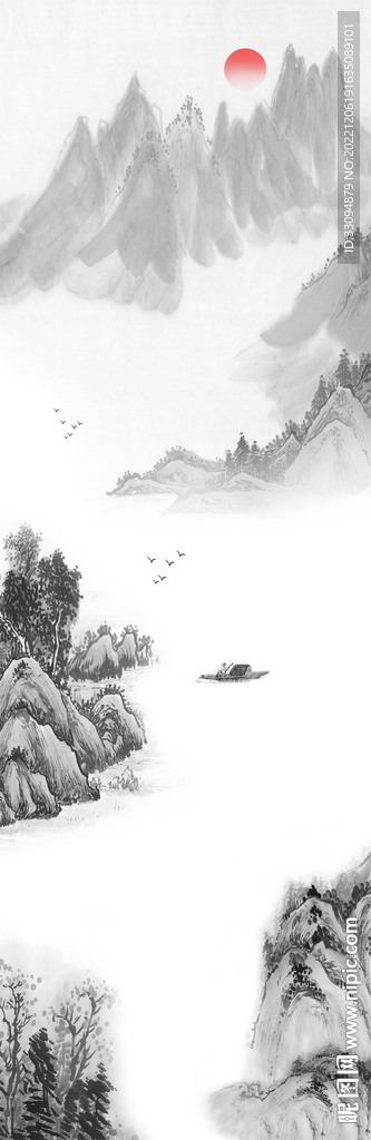 高清水墨山水平開門