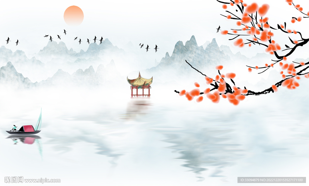 高清分層山水背景墻