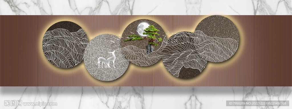 现代肌理光影山水麋鹿组合装饰画