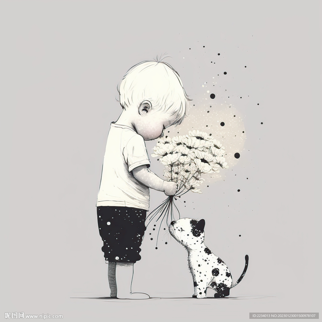 小男孩与花猫