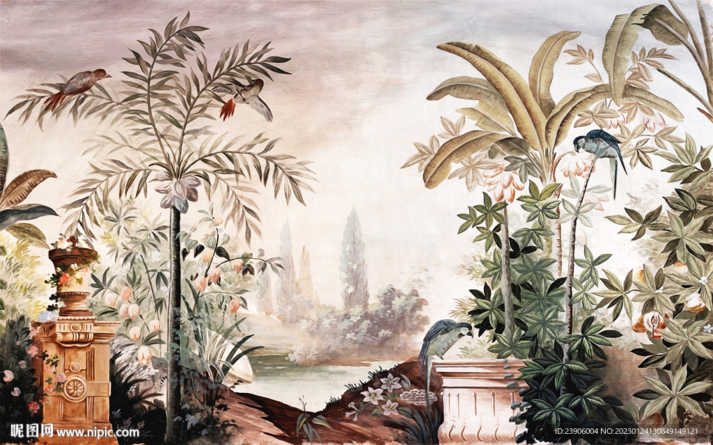 中世纪欧式复古森林油画背景