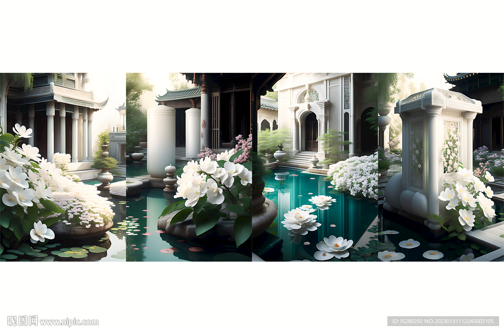 中式古典建筑白莲花