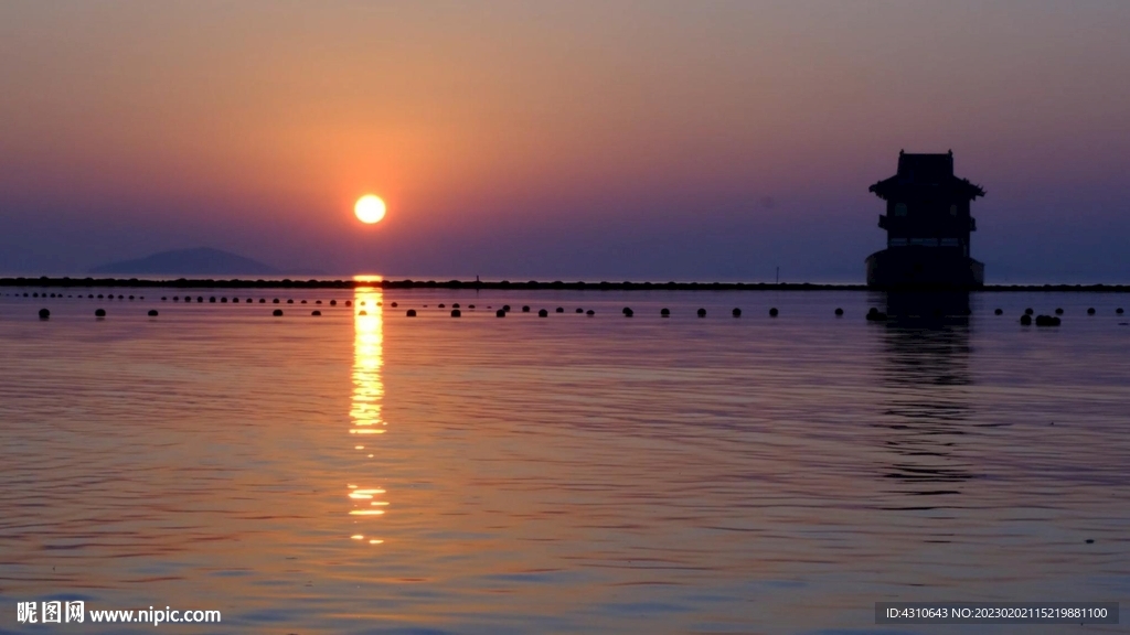 太湖湖边夕阳