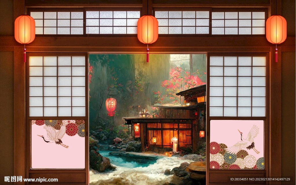 日本料理餐饮背景墙壁画