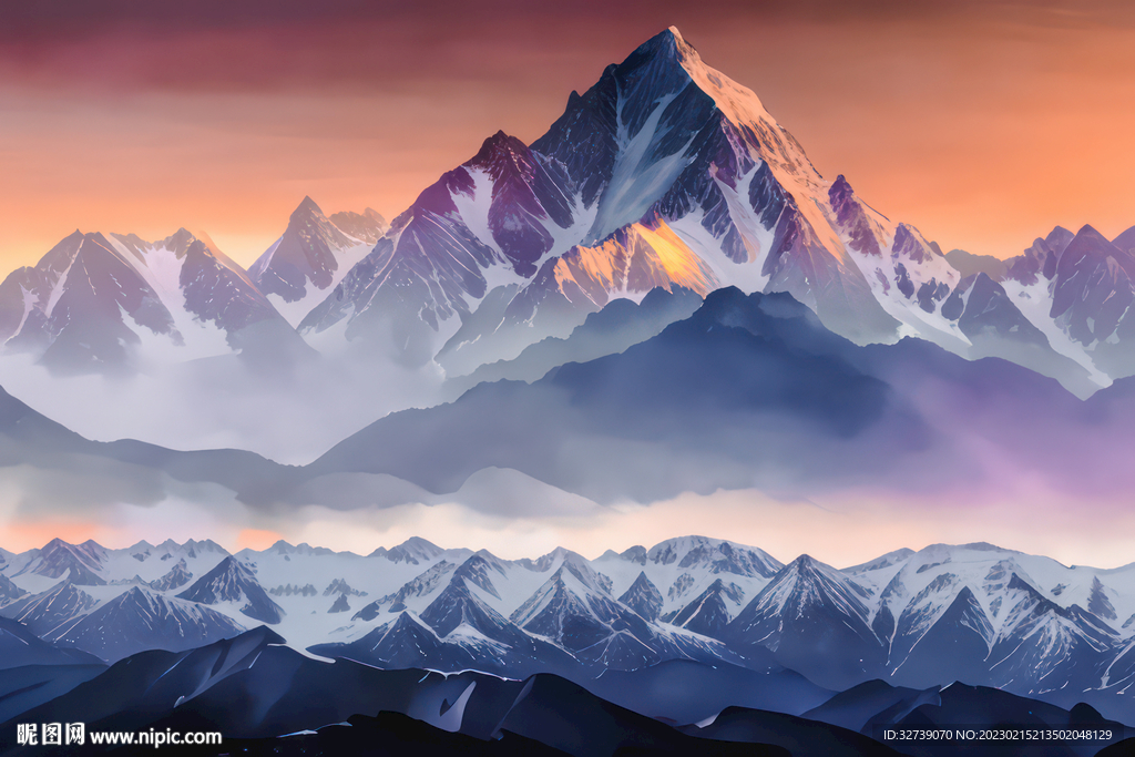 雪山晚霞