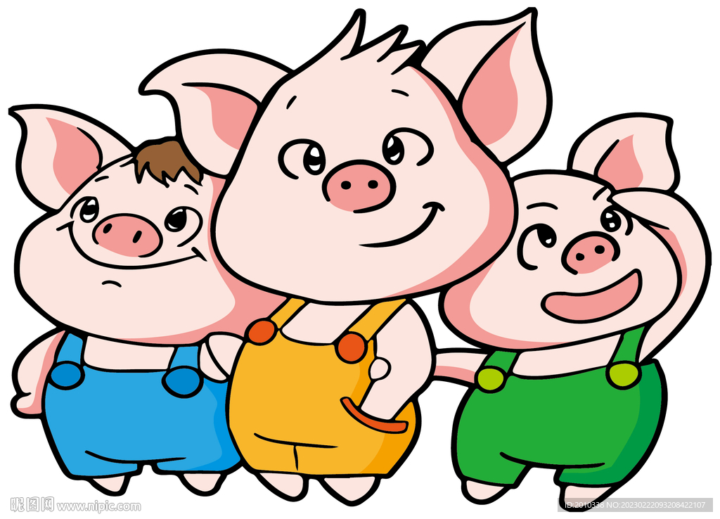矢量卡通小猪三只小猪