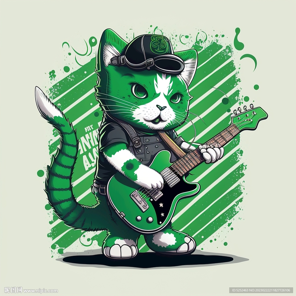 弹吉他的卡通猫