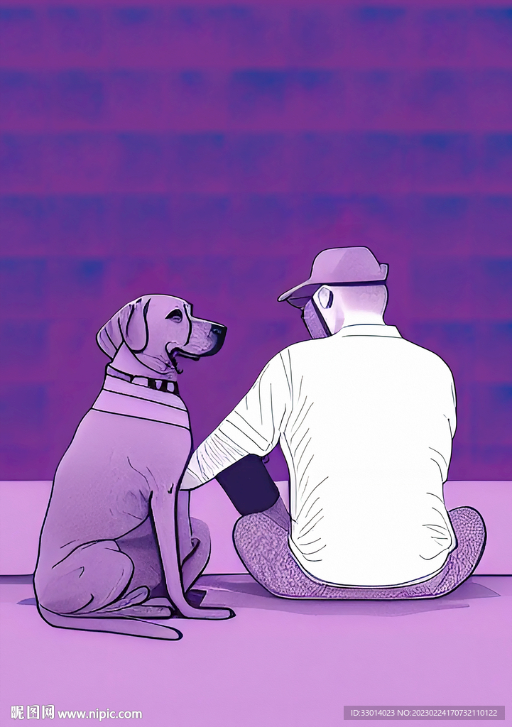 紫色男人与狗插画