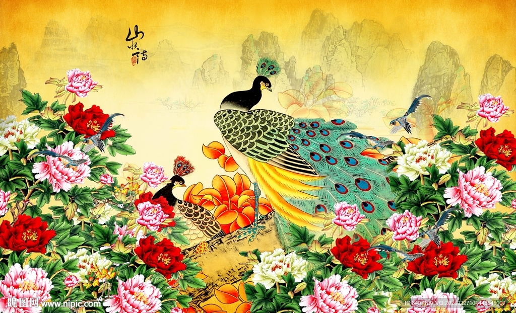 牡丹孔雀圖